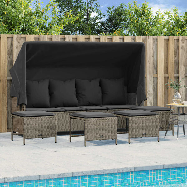 vidaXL 5-tlg. Garten-Sofagarnitur mit Kissen Hellgrau Poly Rattan