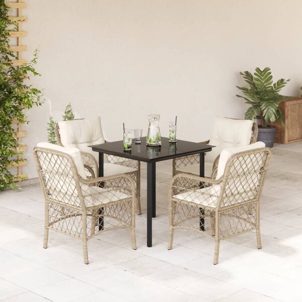 vidaXL 5-tlg. Garten-Essgruppe mit Kissen Beige Poly Rattan