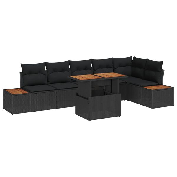 vidaXL Garten-Sofa-Set mit Speicher 7 pcs Schwarz Poly Rattan