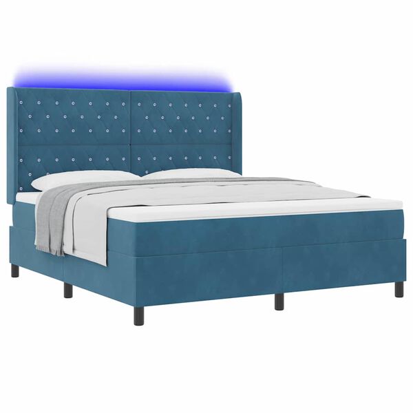 vidaXL LED Boxspringbett mit Matratze Argyle Blau 180 x 200 cm Samt
