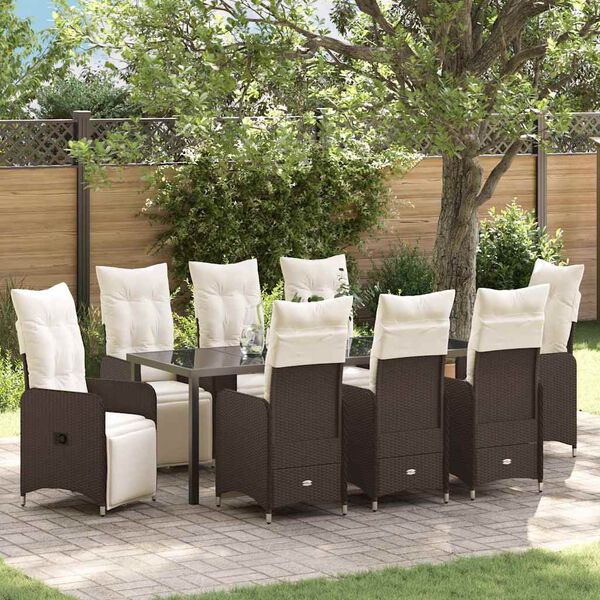 vidaXL Garten Essgruppe mit Kissen 9 pcs Braun Poly-Rattan