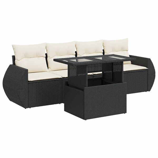 vidaXL 5-tlg. Garten-Sofagarnitur mit Kissen Schwarz Poly Rattan