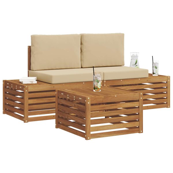 vidaXL Outdoor-Sofagarnitur mit Kissen 3 St&uuml;ck Natur und Beige