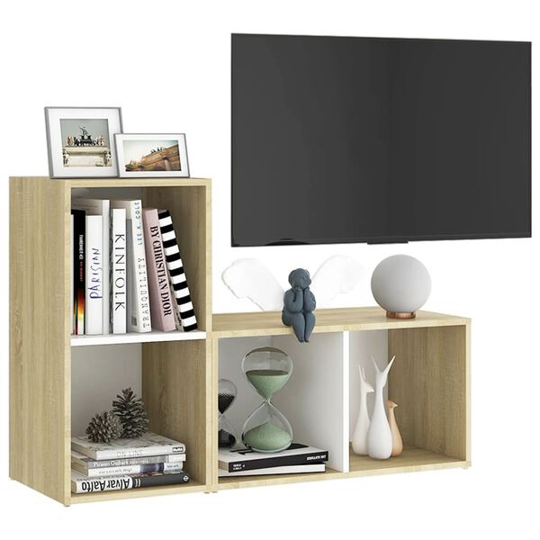 vidaXL TV-Schr&auml;nke 2 Stk. Wei&szlig; Sonoma-Eiche 72x35x36,5cm Holzwerkstoff