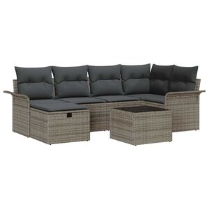 vidaXL Gartensofa-set mit Kissen mit Speicher 7 pcs Poly Rattan
