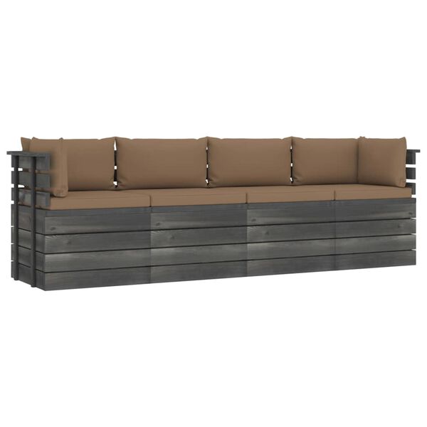 vidaXL Garten-Palettensofa 4-Sitzer mit Kissen Kiefer Massivholz