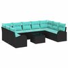 vidaXL Gartensofa-set 10 stk. Schwarz und T&uuml;rkis Poly-Rattan