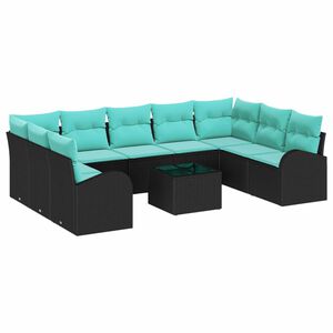 vidaXL Gartensofa-set 10 stk. Schwarz und T&uuml;rkis Poly-Rattan