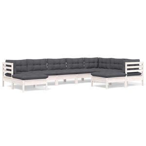 vidaXL 9-tlg. Garten-Lounge-Set mit Kissen Wei&szlig; Kiefer Massivholz