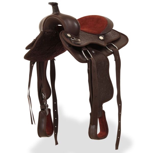 vidaXL Western-Sattel, Halfter & Brustblatt Echtleder 13" Braun