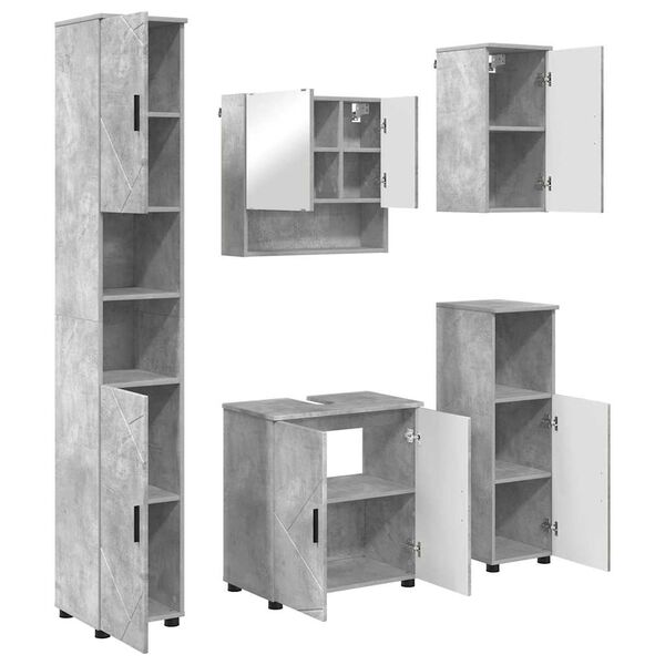 vidaXL Badezimmerm&ouml;bel-Set 5 pcs Beton Grau Holzwerkstoff & Metall