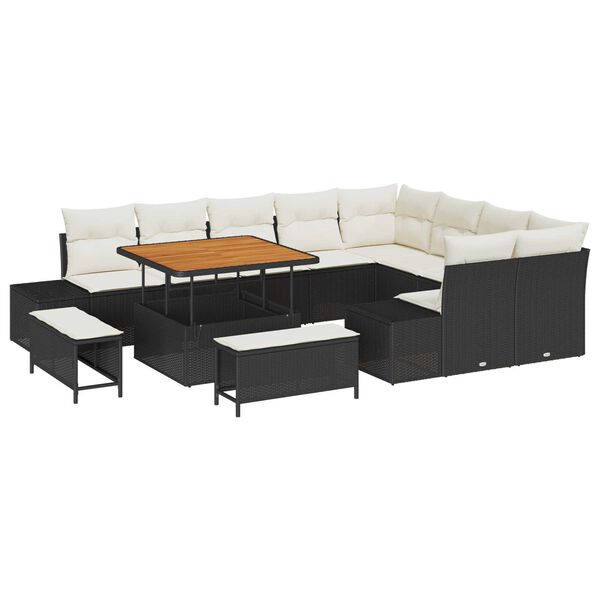 vidaXL Gartensofa-set mit Kissen 12 pcs Schwarz Poly Rattan