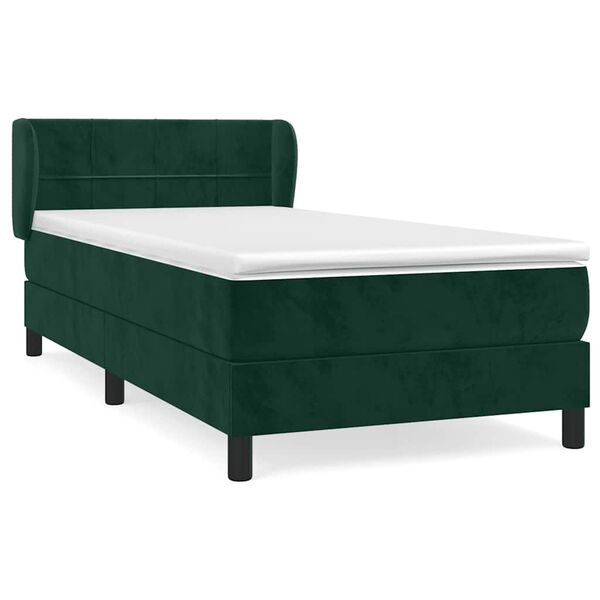 vidaXL Boxspringbett mit Matratze Dunkelgr&uuml;n 90x200 cm Samt