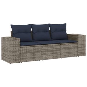 vidaXL 3-teiliges Gartensofa-Set mit Kissen, grau, Polyrattan
