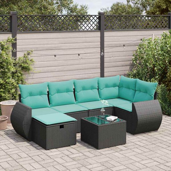 vidaXL 6-tlg. Garten-Sofagarnitur mit Kissen Schwarz Poly Rattan