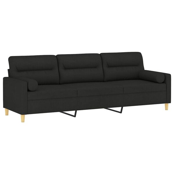 vidaXL 3-Sitzer-Sofa mit Kissen Schwarz 210 cm Stoff