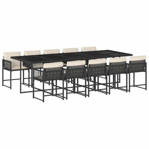 vidaXL 11-tlg. Garten-Essgruppe mit Kissen Schwarz Poly Rattan