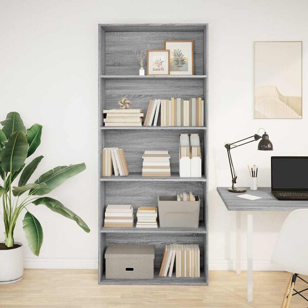 vidaXL Bücherregal Grau Sonoma 80x30x189 cm Holzwerkstoff