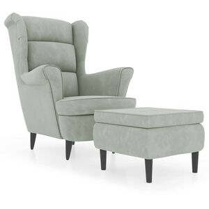 vidaXL Ohrensessel mit Hocker Hellgrau Samt