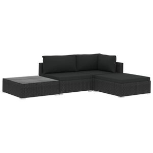 vidaXL 4-tlg. Garten-Lounge-Set mit Auflagen Poly Rattan Schwarz