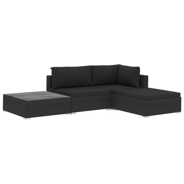 vidaXL 4-tlg. Garten-Lounge-Set mit Auflagen Poly Rattan Schwarz