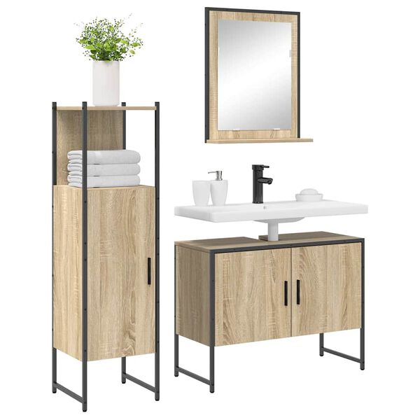 vidaXL Badezimmerm&ouml;bel-Set mit Regal mit T&uuml;r 3 pcs Braun Holzwerkstoff