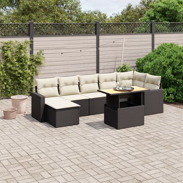 vidaXL 8-tlg. Garten-Sofagarnitur mit Kissen Schwarz Poly Rattan