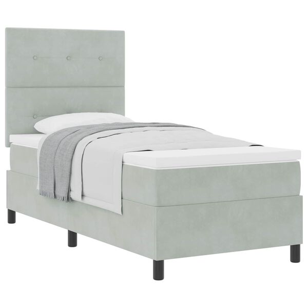 vidaXL Boxspringbett mit Matratze Hellgrau 90 x 200 cm Samt