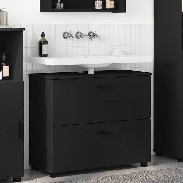 vidaXL Badezimmerschrank mit Schubladen Schwarz 76,5 x 35 x 64 cm
