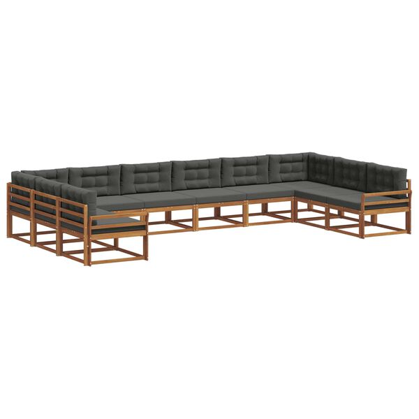 vidaXL Outdoor-Sofagarnitur mit Kissen 10 pcs Natur und Anthrazit