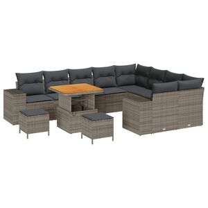 vidaXL Gartensofa-set mit Kissen 12 pcs Grau Poly-Rattan