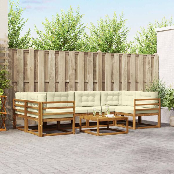 vidaXL Outdoor-Sofagarnitur mit Kissen 7 pcs Natur und Creme
