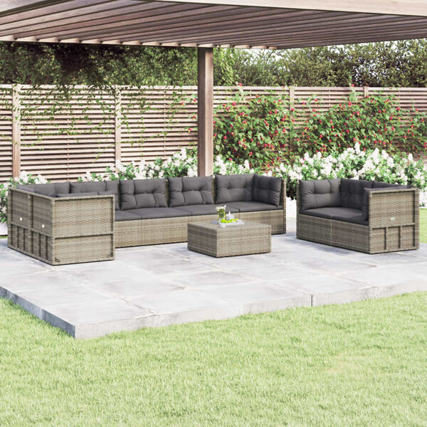 vidaXL 8-tlg. Garten-Lounge-Set mit Kissen Grau Poly Rattan