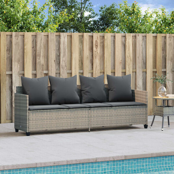 vidaXL Sonnenliege mit Kissen Hellgrau Poly Rattan