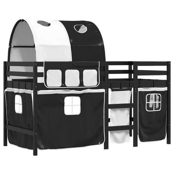 vidaXL Kinderhochbett mit Tunnel Weiß & Schwarz 90x200 cm Kiefernholz