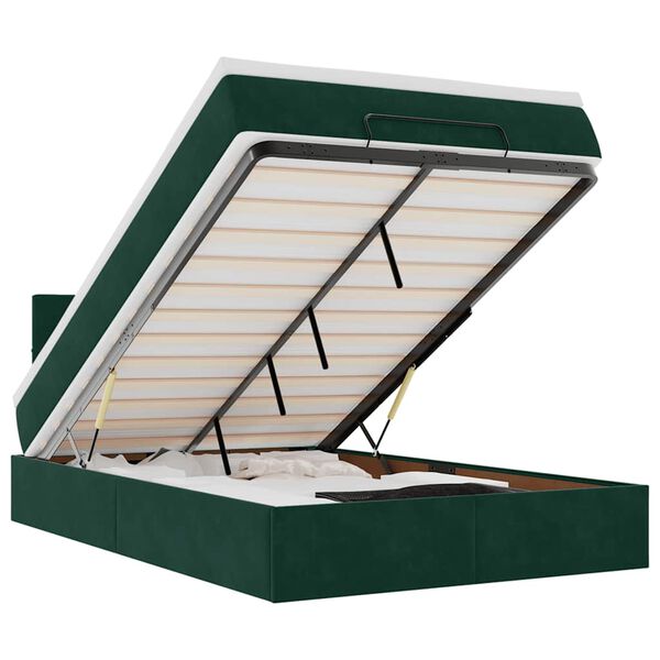 vidaXL Ottoman-Bett mit Matratze & LEDs Dunkelgr&uuml;n 120x200 cm Samt