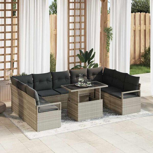 vidaXL Garten-Sofa-Set mit Speicher 10 pcs Hellgrau Poly Rattan