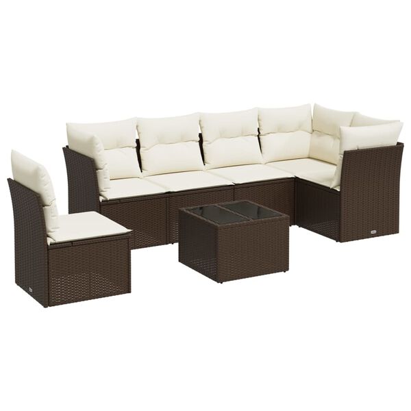 vidaXL 7-tlg. Garten-Sofagarnitur mit Kissen Schwarz Poly Rattan