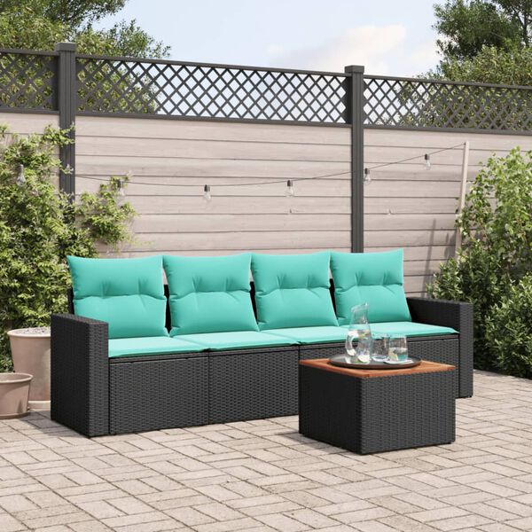 vidaXL 5-tlg. Garten-Sofagarnitur mit Kissen Schwarz Poly Rattan