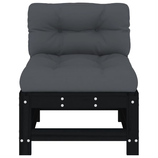 vidaXL Mittelsofa mit Kissen Schwarz Massivholz Kiefer