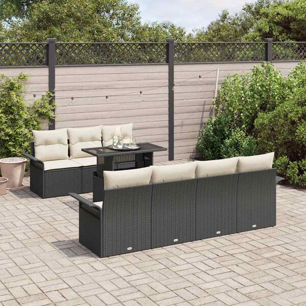 vidaXL Gartensofa-set mit Kissen 8 pcs Schwarz Poly Rattan
