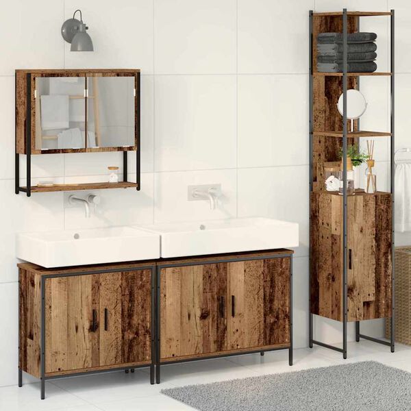 vidaXL Badezimmerm&ouml;bel-Set mit Regal mit T&uuml;r 4 pcs Braun Holzwerkstoff