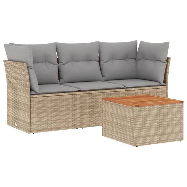vidaXL 4-tlg. Garten-Sofagarnitur mit Kissen Beige Poly Rattan