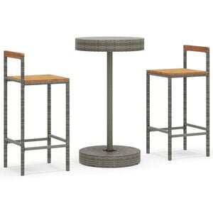 vidaXL 3-tlg. Gartenbar-Set Grau Poly Rattan & Massivholz Akazie