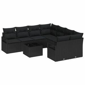vidaXL Sofa Set mit Kissen mit Speicher 9 pcs Schwarz Poly-Rattan