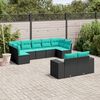 vidaXL 9-teiliges Gartensofa-Set mit Kissen, schwarzes Polyrattan