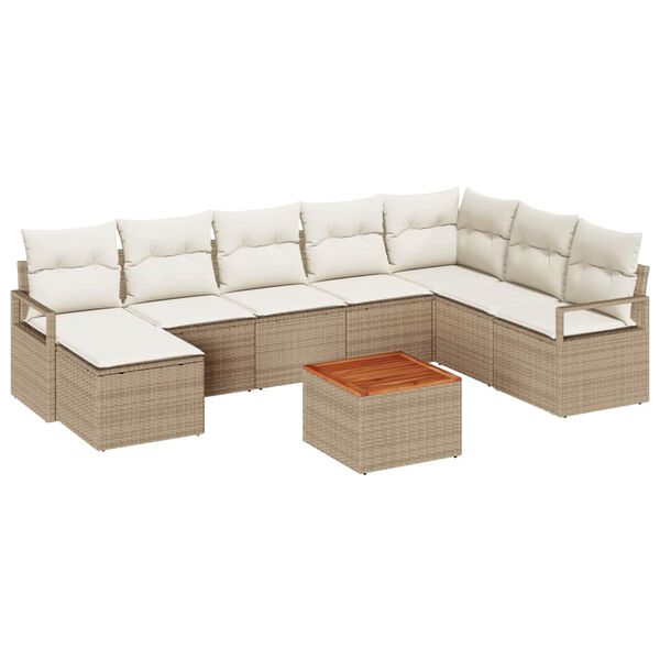 vidaXL Garten-Sofa-Set mit Kissen 9 pcs Beige Poly Rattan