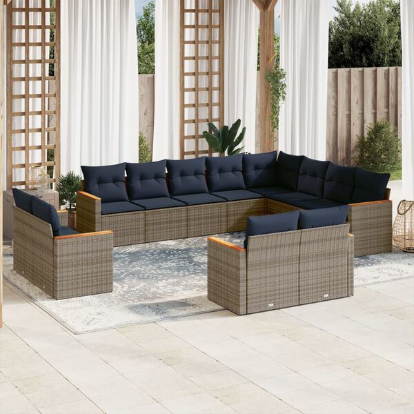 vidaXL 12-teiliges Gartensofa-Set mit Kissen, grau, Polyrattan