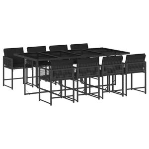 vidaXL 9-tlg. Garten-Essgruppe mit Kissen Schwarz Poly Rattan