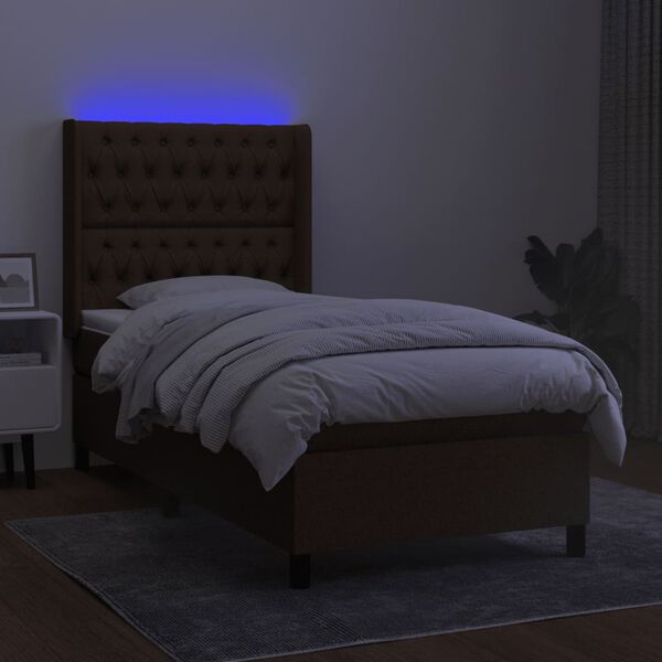 vidaXL Boxspringbett mit Matratze & LED Dunkelbraun 80x200 cm Stoff